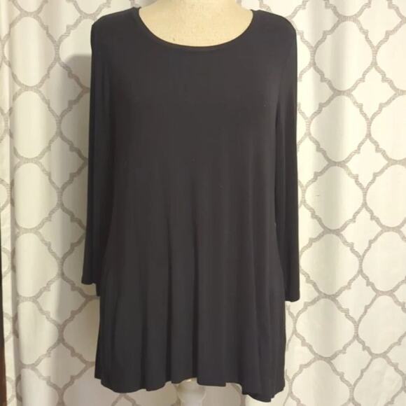 LOGO Lori Goldstein 3/4 Sleeve Tunic Blouse with Pockets Black Size Medium - Picture 1 of 4